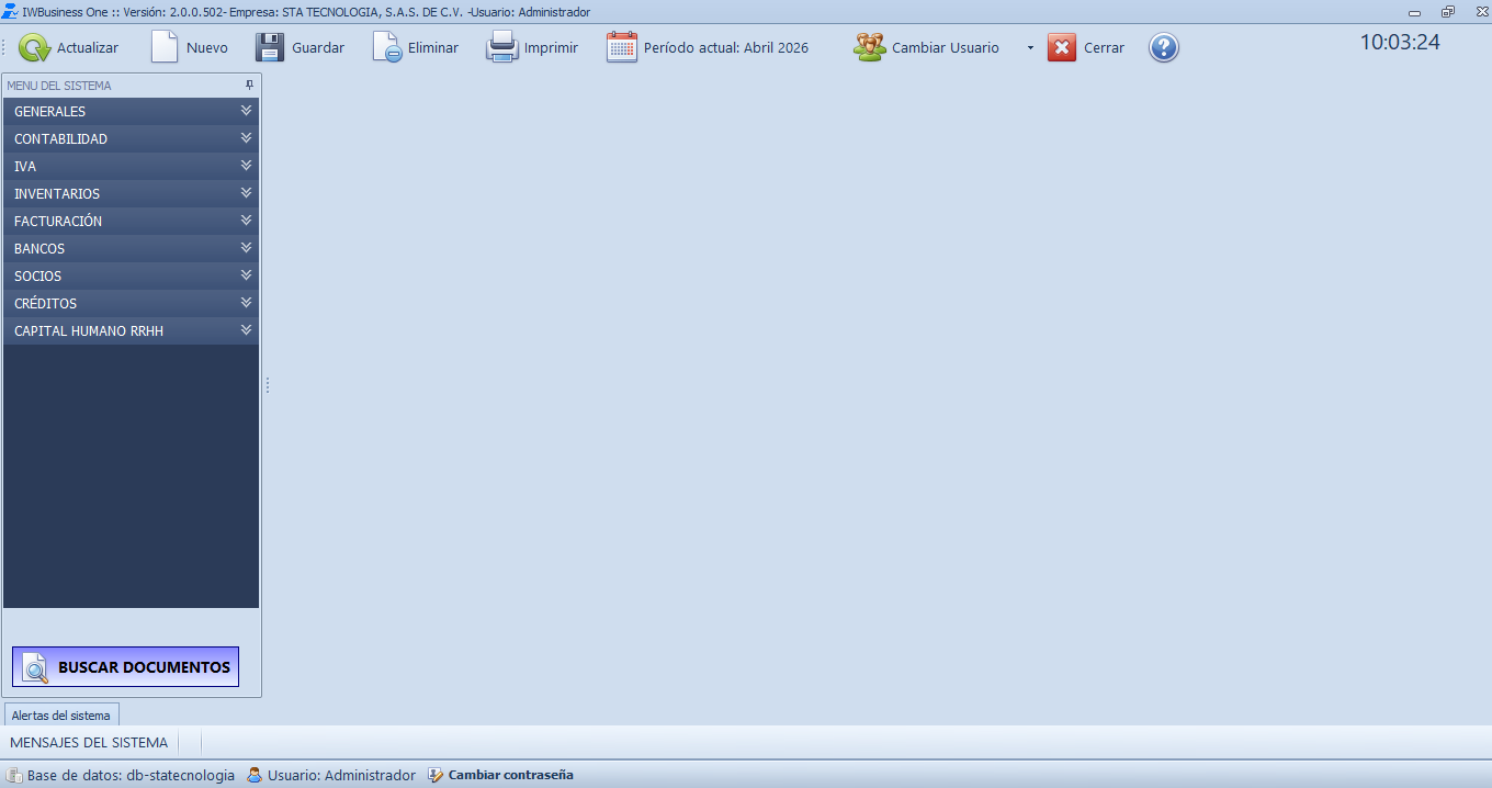 IWBusinessOne ERP - Vista del sistema